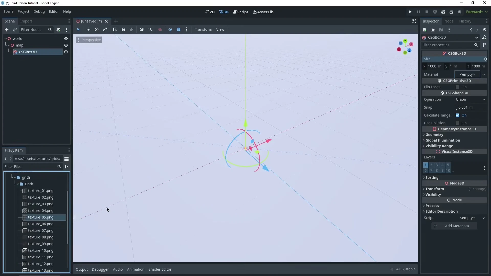 Материал пола: StandardMaterial3D, Albedo texture, UV1 Triplanar On