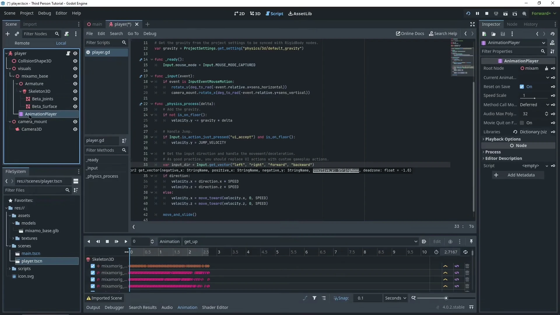 AnimationPlayer с анимациями и настройкой loop