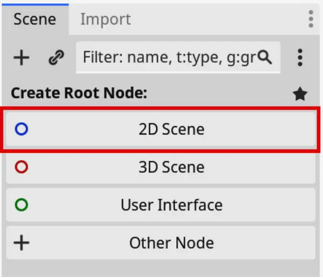 Выбор 2D Scene в Godot